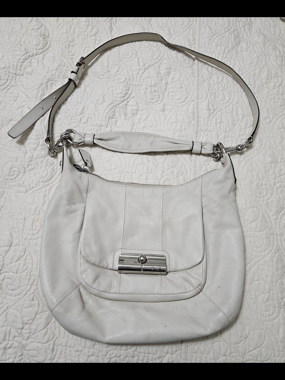 Coach (Kristin) Off White Leather Hobo with Silver-Tone Hardware